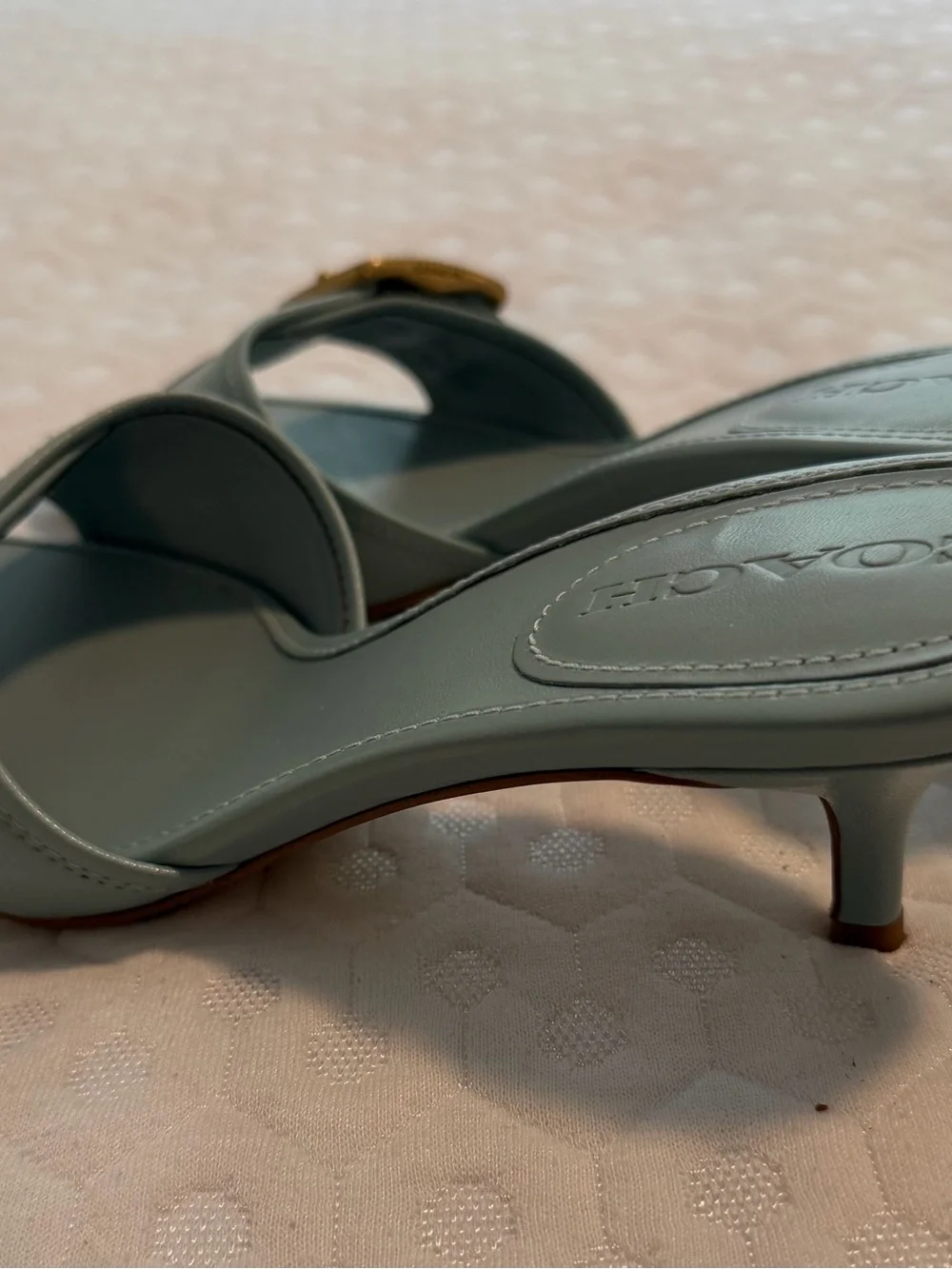 Coach Light Blue Leather Buckle Mule Heels - Picture 5 of 8